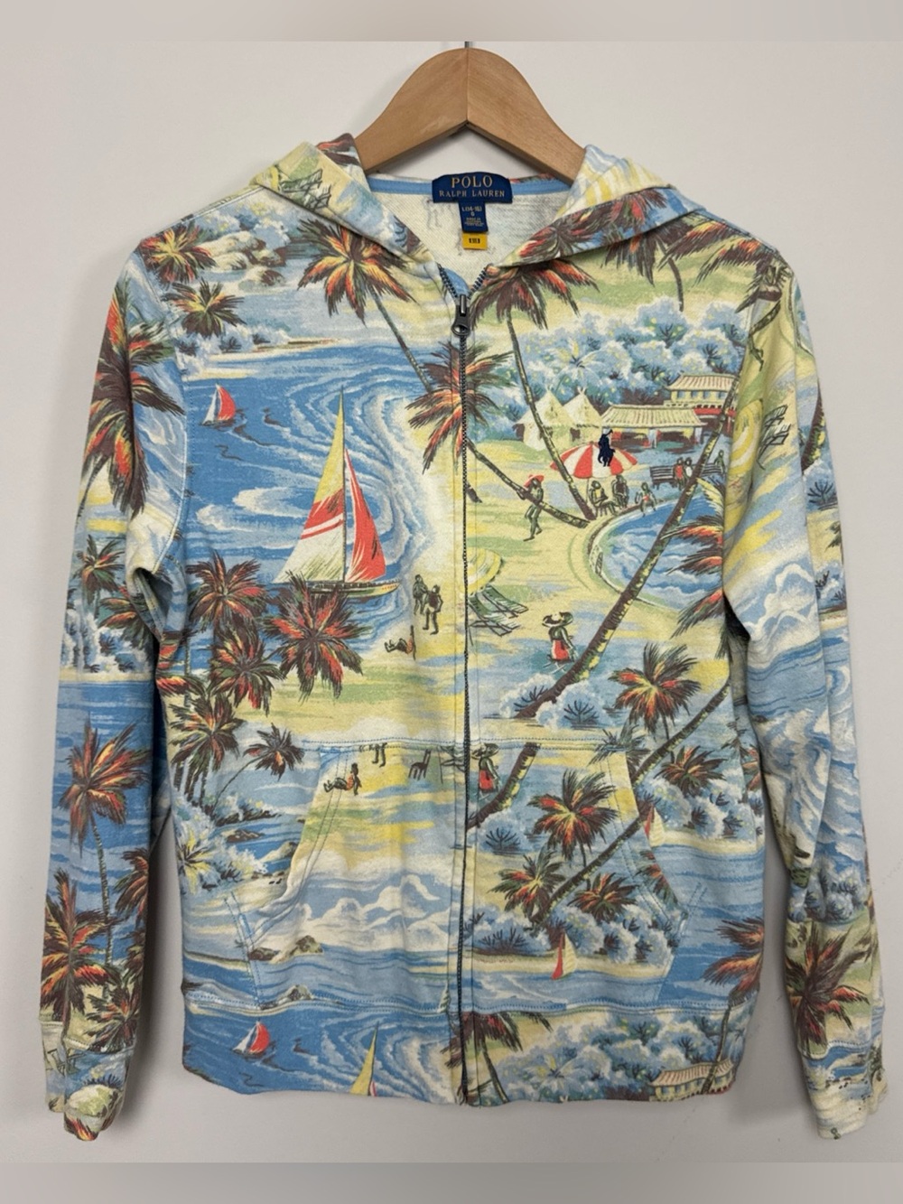 POLO RALPH LAUREN Hawaiian Print Jacket Hoodie Full Zip 100%‎ cotton Pockets